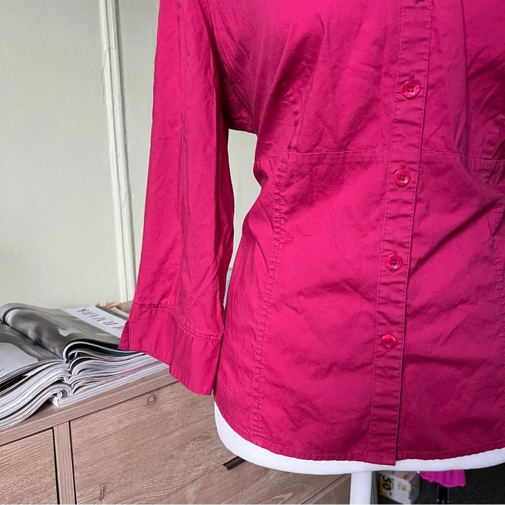 STYLE & CO Maroon Red Pink Petite Stretch Blouse Button Down Cotton Shirt Top 16 - Picture 8 of 15
